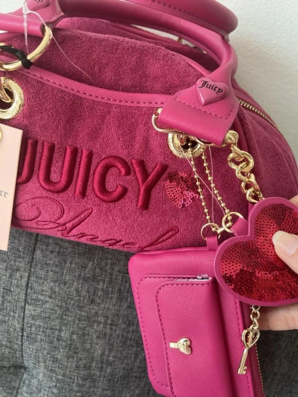 NWT Juicy Couture Juicy Angel Satchel Raspberry Tart Pink Heart Charm crossbody